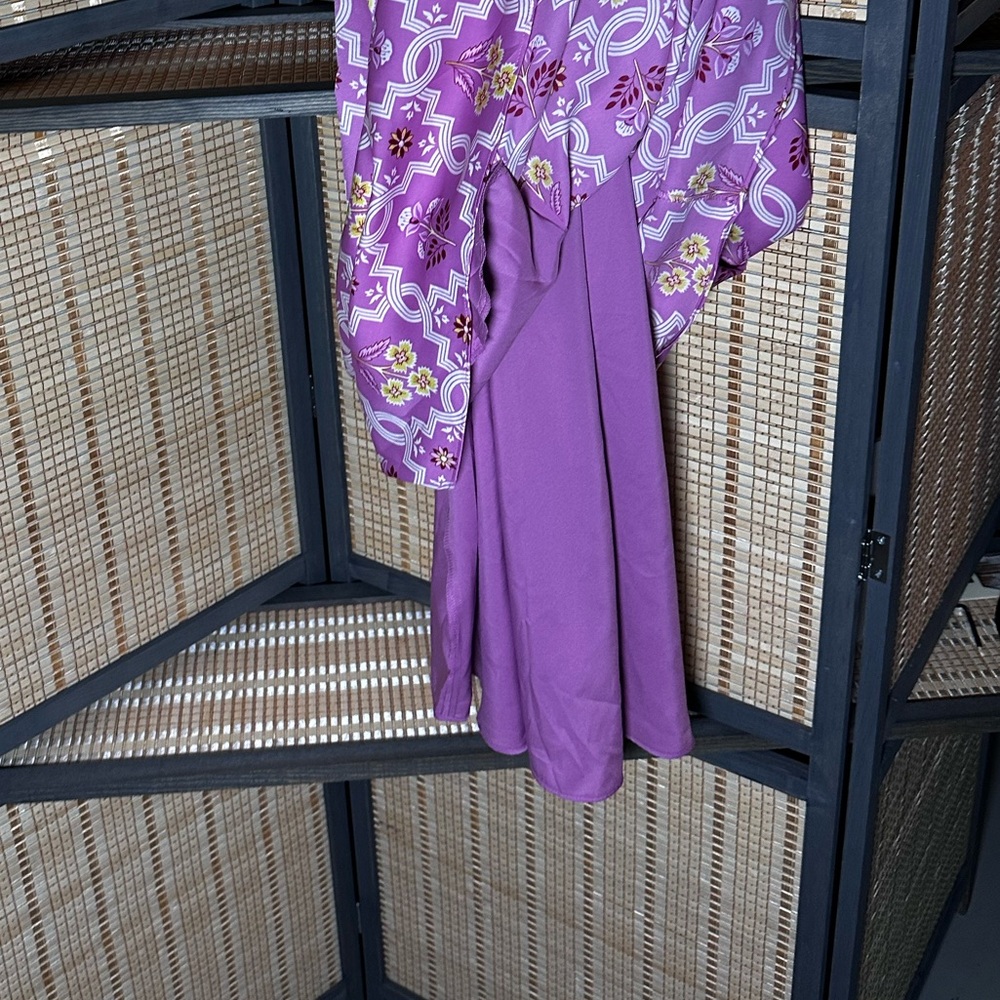 Ann Taylor Lilac Dress with Multicolor Floral Tile Print A-line Halter Dress - Picture 7 of 10